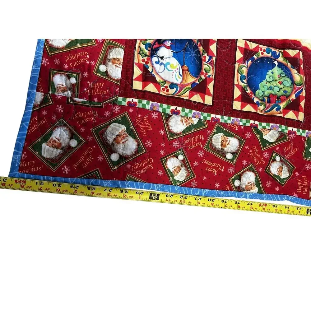 Christmas Santa Quilted table topper/mini quilt Folk Art Red Blue Holiday